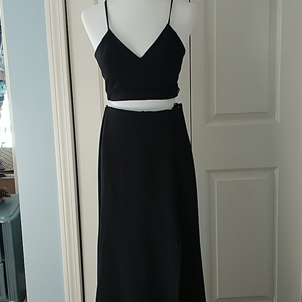 NEW B. Darlin Black 2 Piece Prom Formal Gown Razorback Evening Sz 3/4 - Picture 4 of 11